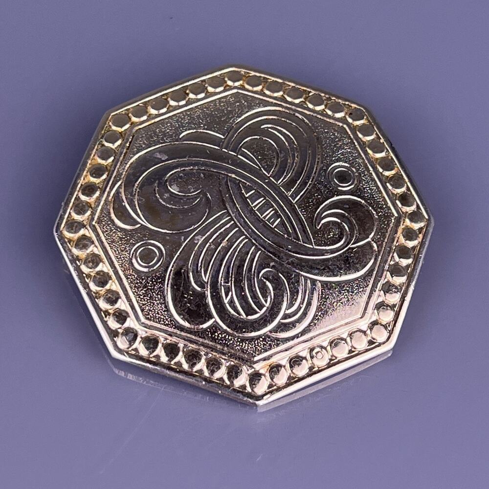Celtic Knot Inspired Lapel Pin Brooch Gold Tone Large Flourish Swoops Vintage